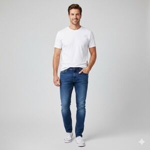 Artful Rebel Mens Size 32x32 Jax Slim Straight Leg Jeans Blue Distressed Stretch